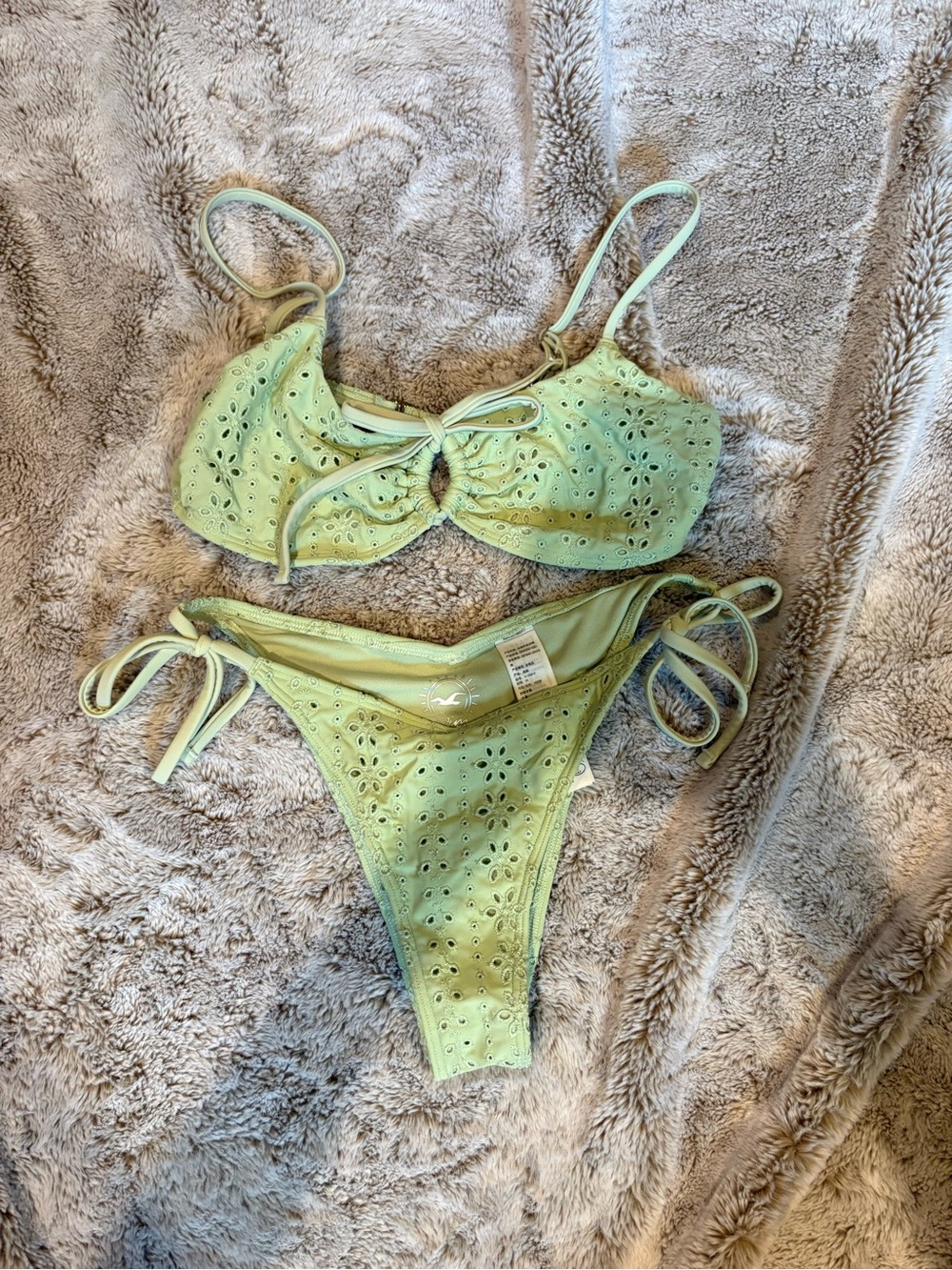 Hollister Women’s Light Green Eyelet Tie Bikini Set